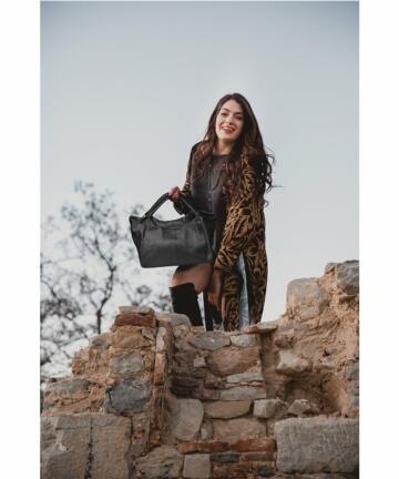 Large Dollaro Leather laced-Stitched Tote Bag (B64)