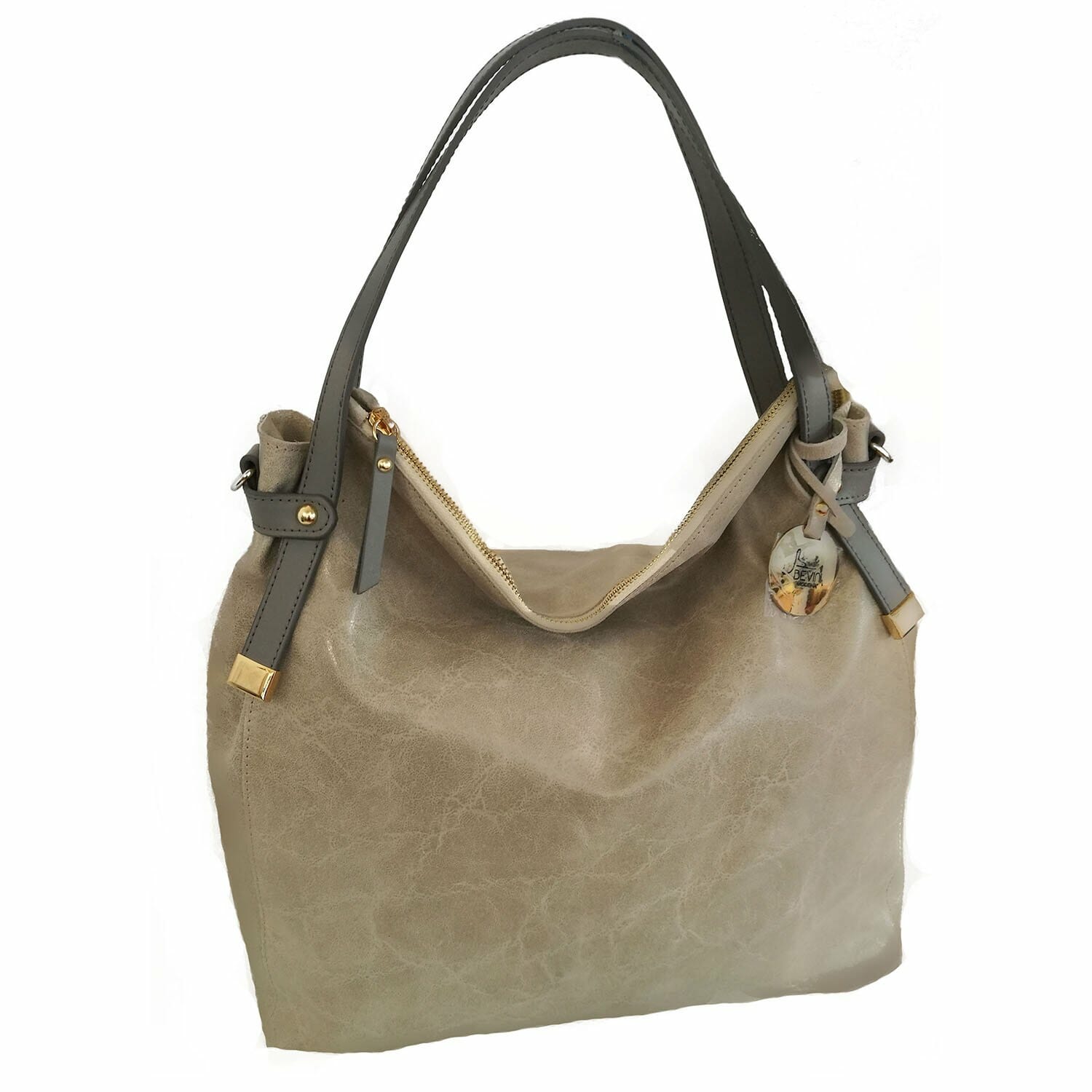 Crinkled Suede Leather Medium Satchel Bag (B68X)