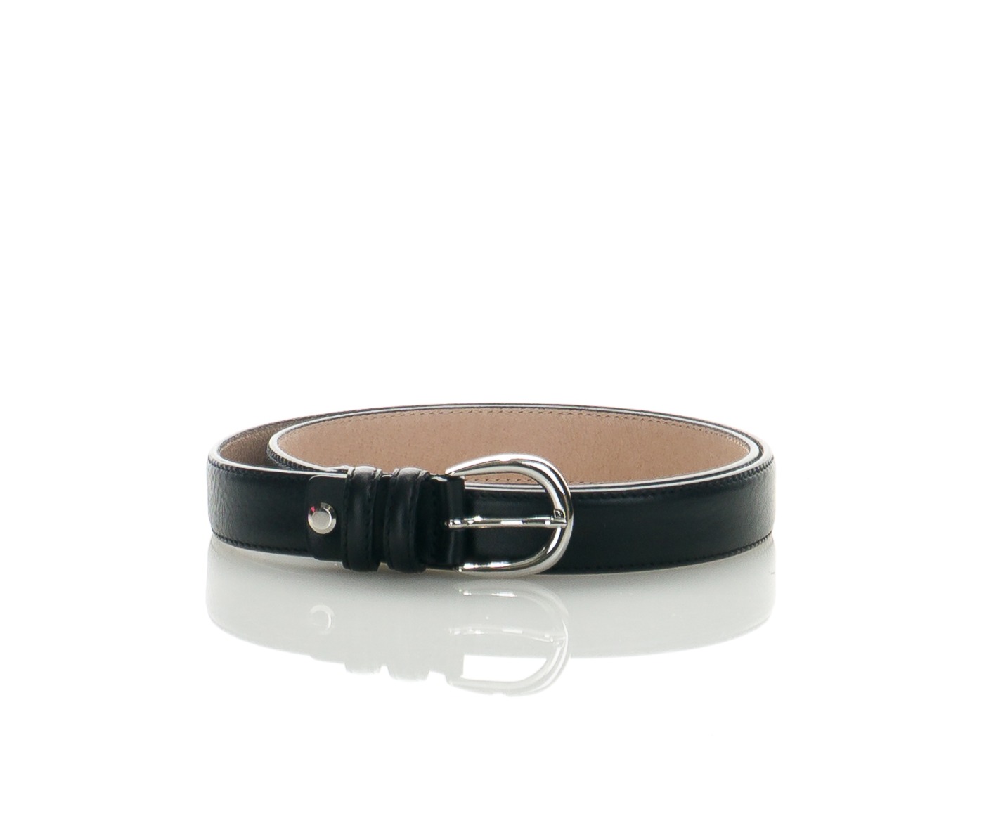 Woman Genine Leather Belt with Metal Finish. Made in Italy - Black