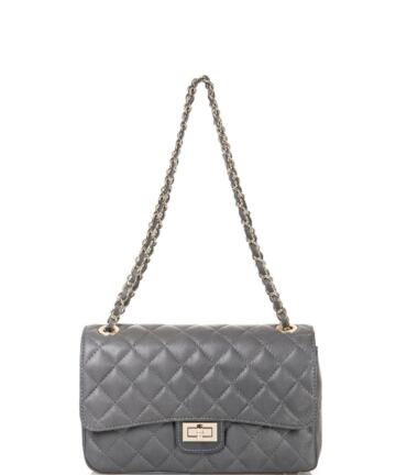 Ornella Quilted Calf Genuine Leather Bag - GREY