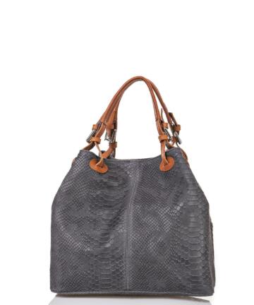 Babetta Snakeskin Embossed Suede Leather Handbag - GREY