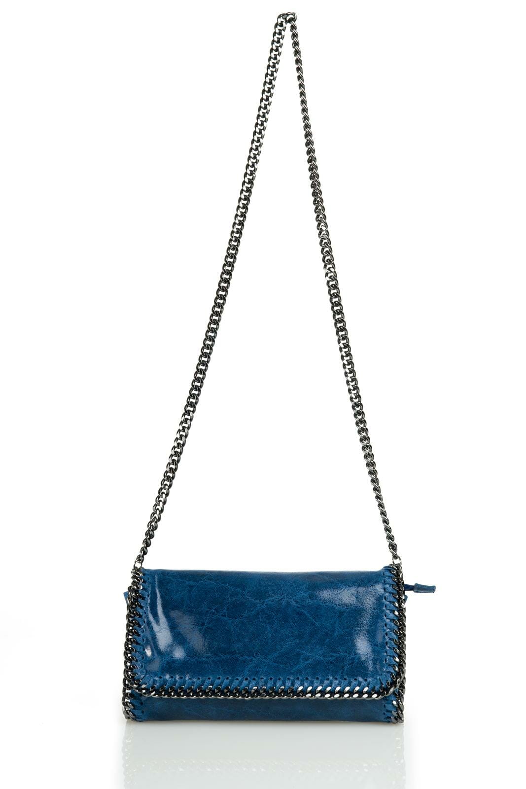 Venecia Clutch in Genuine Suede with Silver Chain - BLUE JEANS