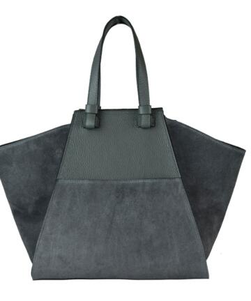 Romana Genuine grained and suede leather handbag - GREY