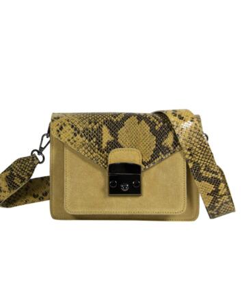 Chiara  Snake Print Genuine Suede Leather Shoulder Bag - BROWN