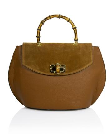Olimpia  Wrinkle and Suede Leather Handbag with Bamboo Handle