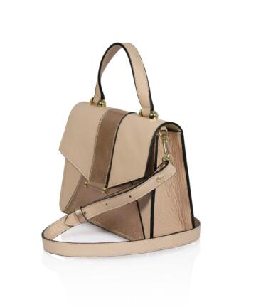 Bruna Leather Shoulder Bag  with Metallic Leather Parts - PALE PINK