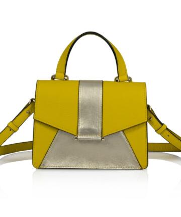 Bruna Leather Shoulder Bag  with Metallic Leather Parts - SUN YELLOW