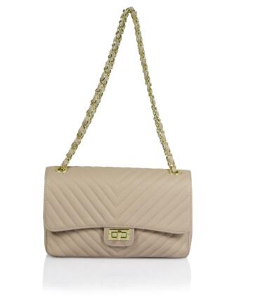 Americia Quilted Real Leather Shoulder Bag - PALE PINK