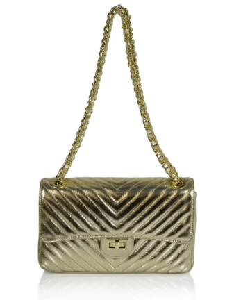 Americia Quilted Real Leather Shoulder Bag - GOLD METALLIC