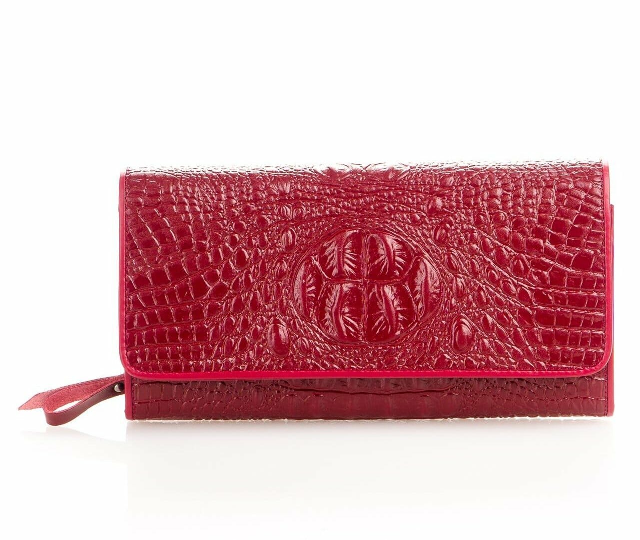 Pamela Wallet & Clutch Bag in Croc Print Leather - RED