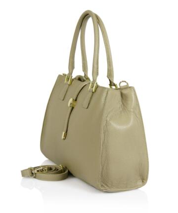 Leonora  Genuine Dollar Leather Handbag - TAUPE