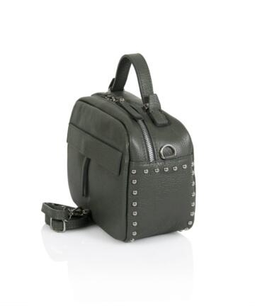 Klara Genuine Leather Bowling Bag with Studs - ANTHRACITE