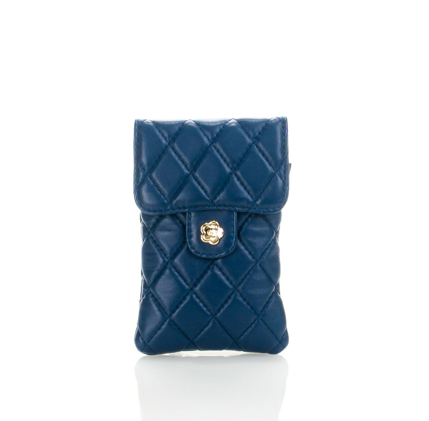 Lavanda-4 Mobile Phone Holder in Real Quilted Leather. - BLUE
