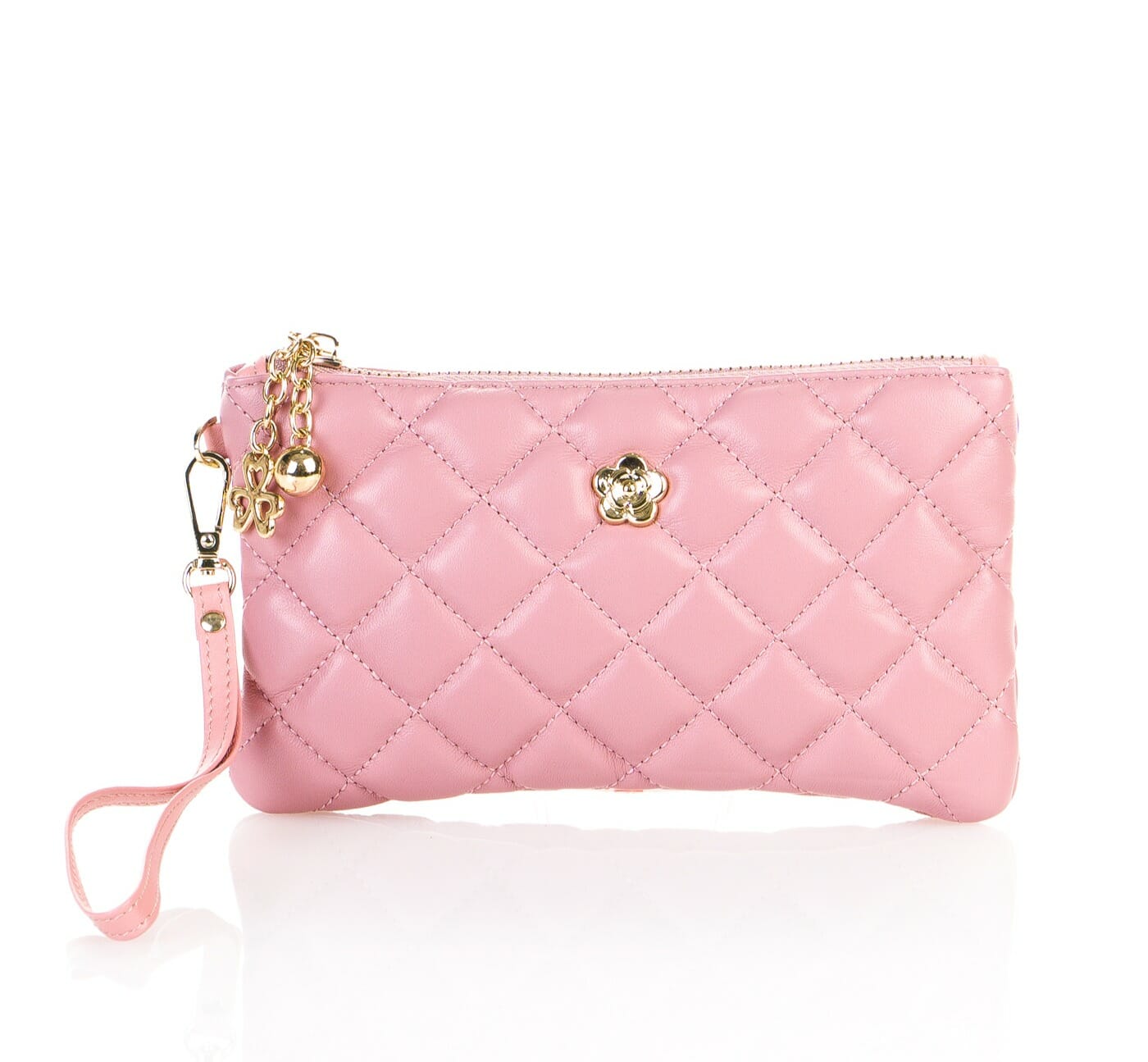 Violetta Clutch Bag in Quilted Leather - ROSE