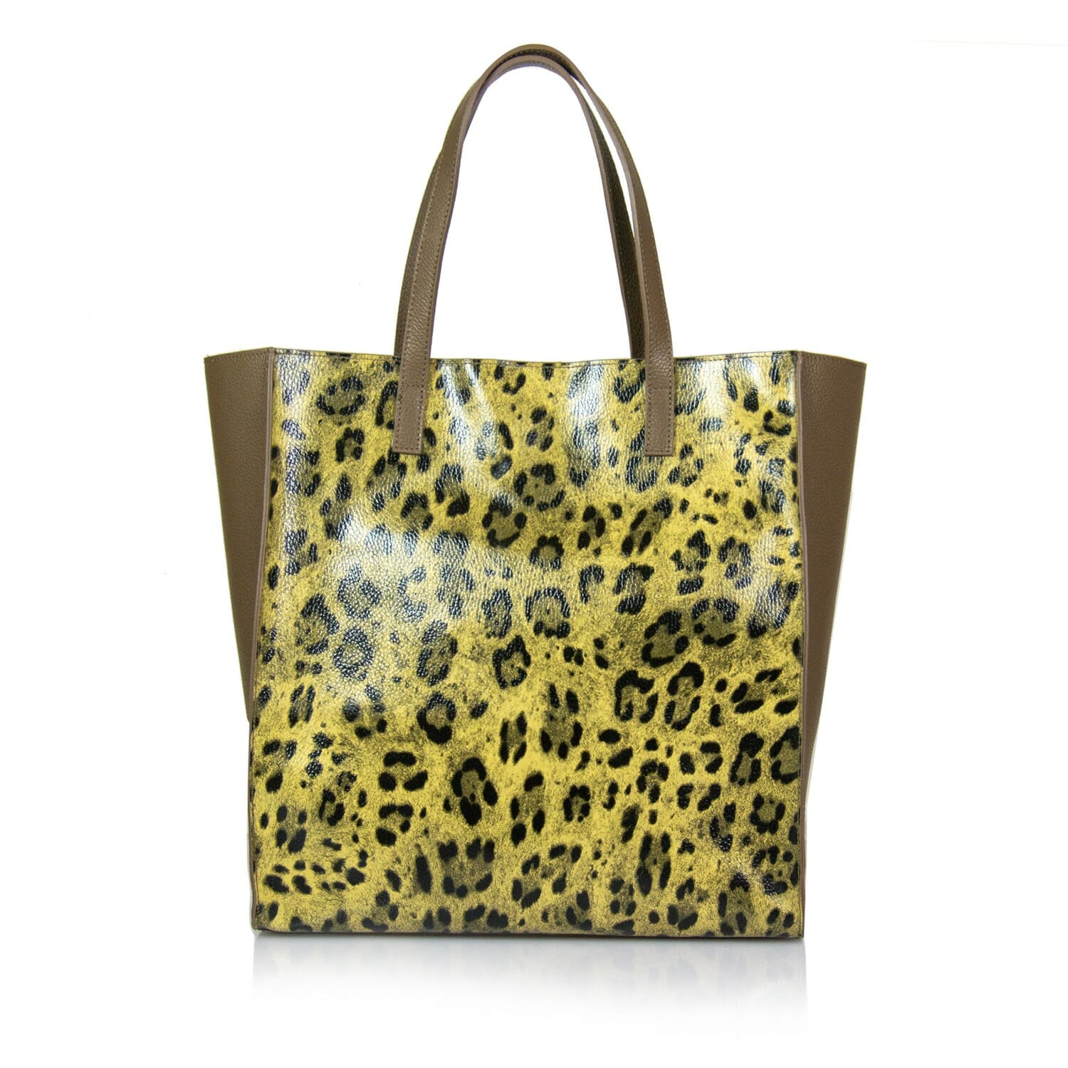 Elvera  Real Leather Spotted Print Shopper - TAUPE
