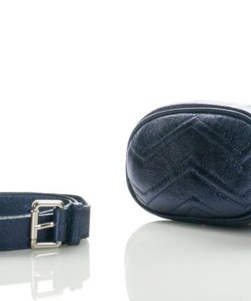 Po Metallic Colour Leather Waist Bag - BLUE