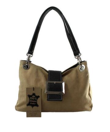 Zeta Genuine Suede Leather Bag - TAUPE