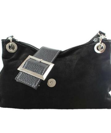 Zeta Genuine Suede Leather Bag - BLACK