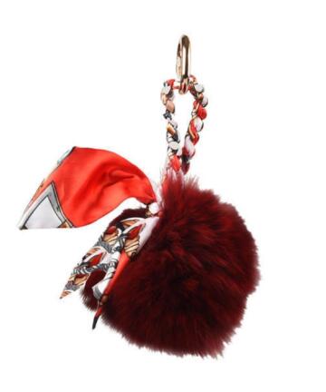 Keychain in Ecological Fur with Scarf - BORDEAUX