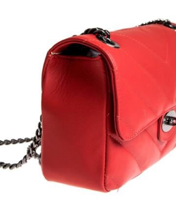 Donna  Real Leather Bag with Chain Handle - RED