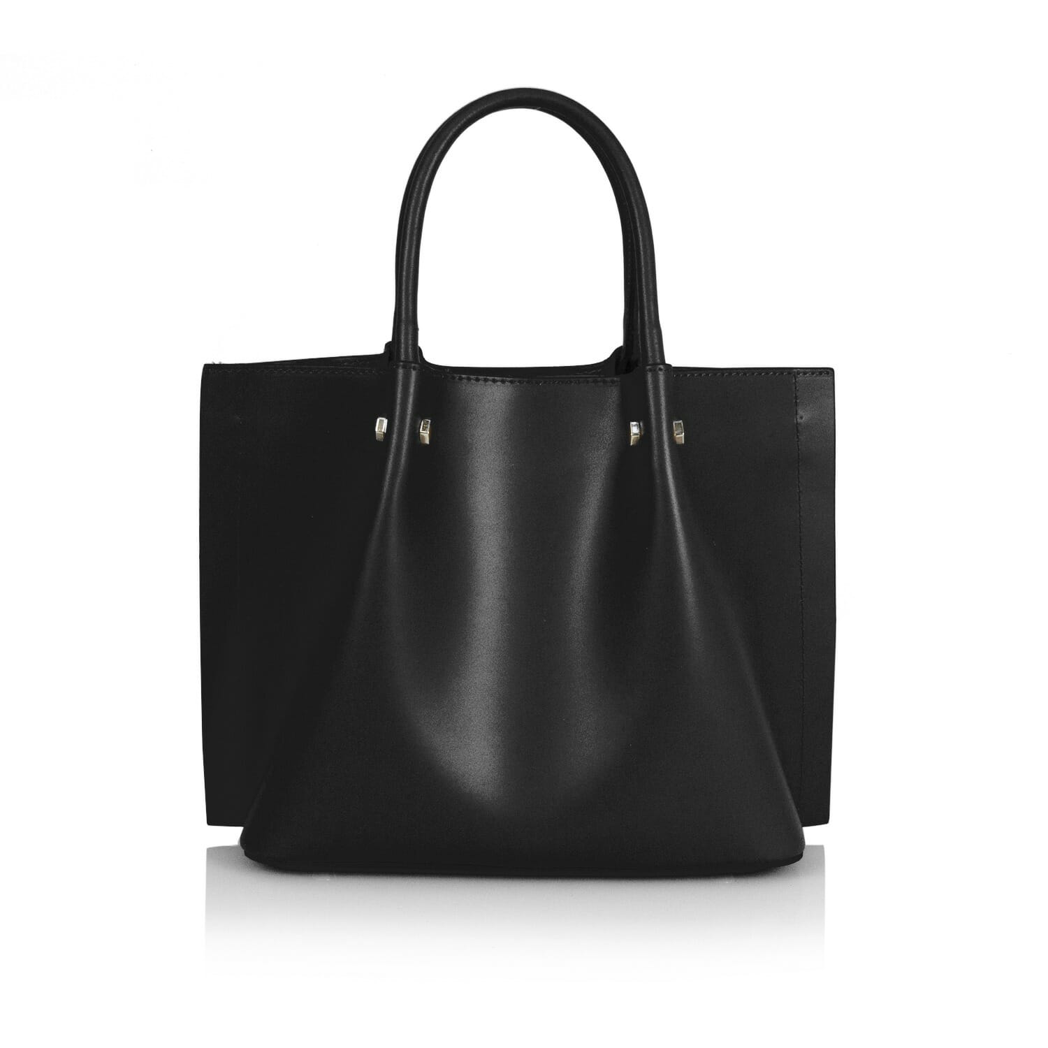 Teodora Double handles Leahter Bag - BLACK