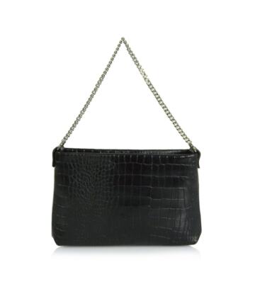 Silvia Crocodile Skin Embossed Leather Clutch Bag - BLACK