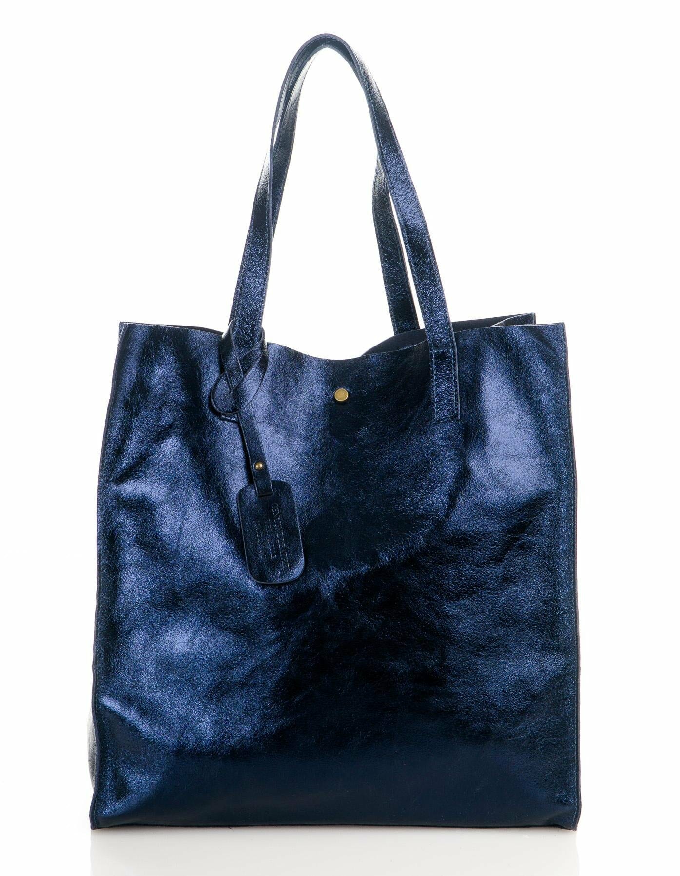 Emilia-2 Metallic genuine leather bag - BLUE