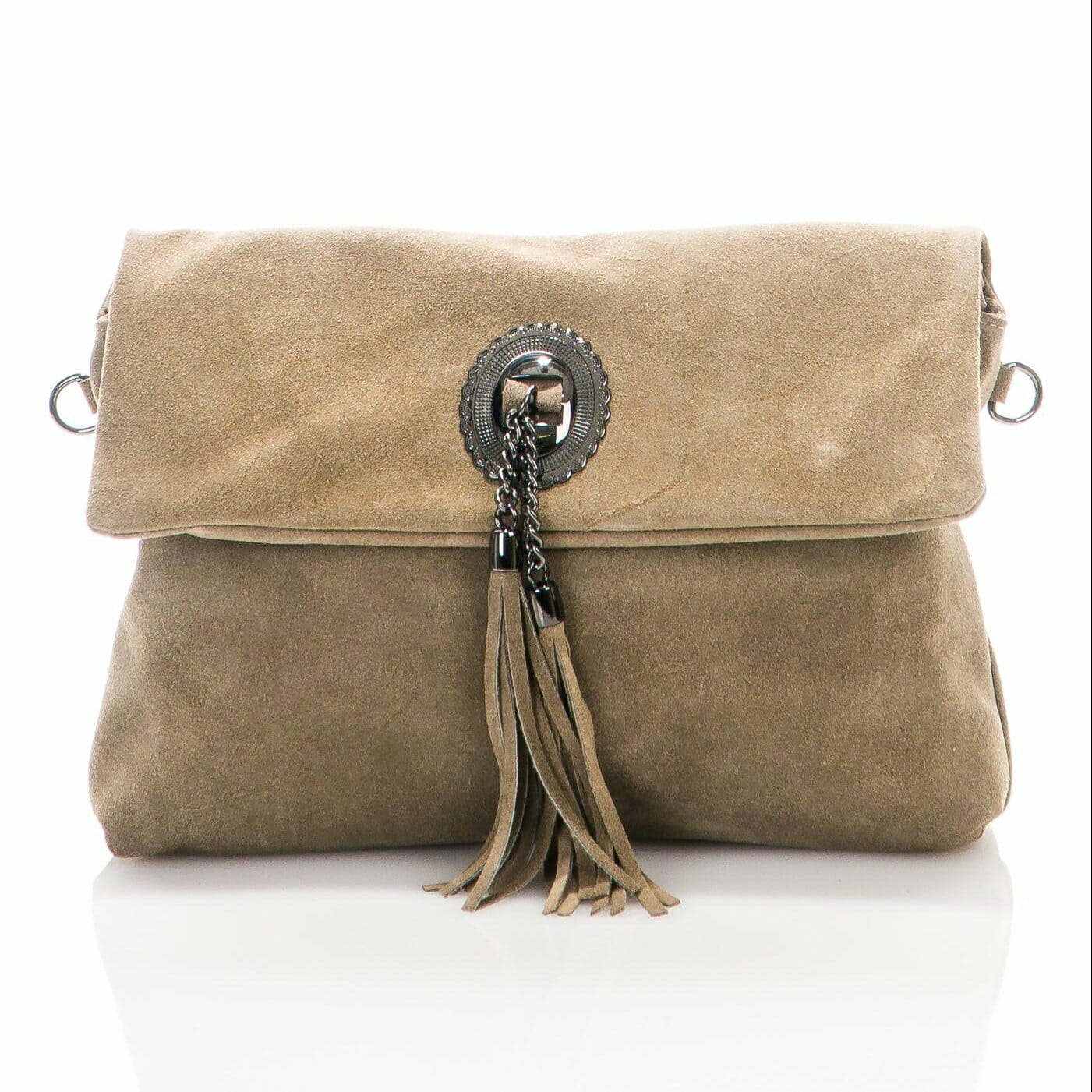 Titiana Genuine Suede Leather Bag - TAUPE