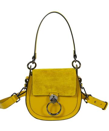 Ginevra Genuine Ruga and Suede Leather Shoulder Bag - YELLOW
