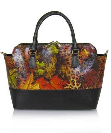 Tosca Large Shopper Genuine Leather Bag with 3 Compartments - PRINT LEAVES