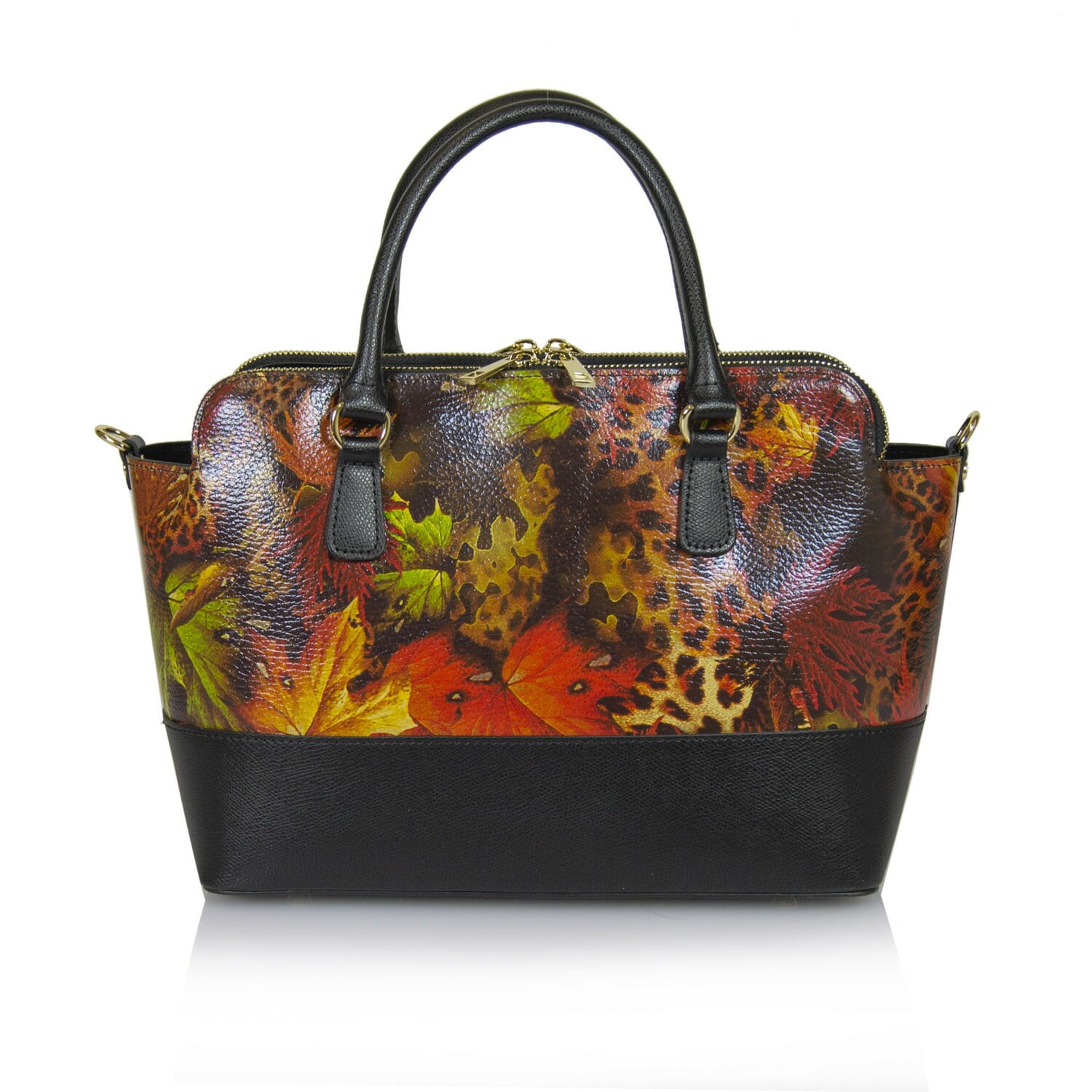 Tosca Large Shopper Genuine Leather Bag with 3 Compartments - PRINT LEAVES