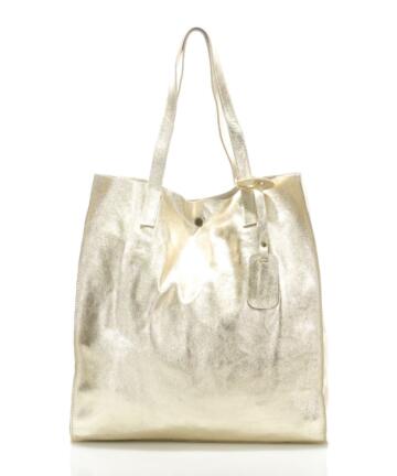 Emilia Genuine Metallized Leather Shopper  bag - GOLD