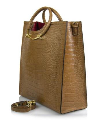 Viola Rigid Genuine Leather Bag in Crocodile Print. - LEATHER