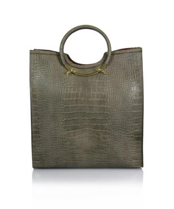 Viola Rigid Genuine Leather Bag in Crocodile Print. - GREY