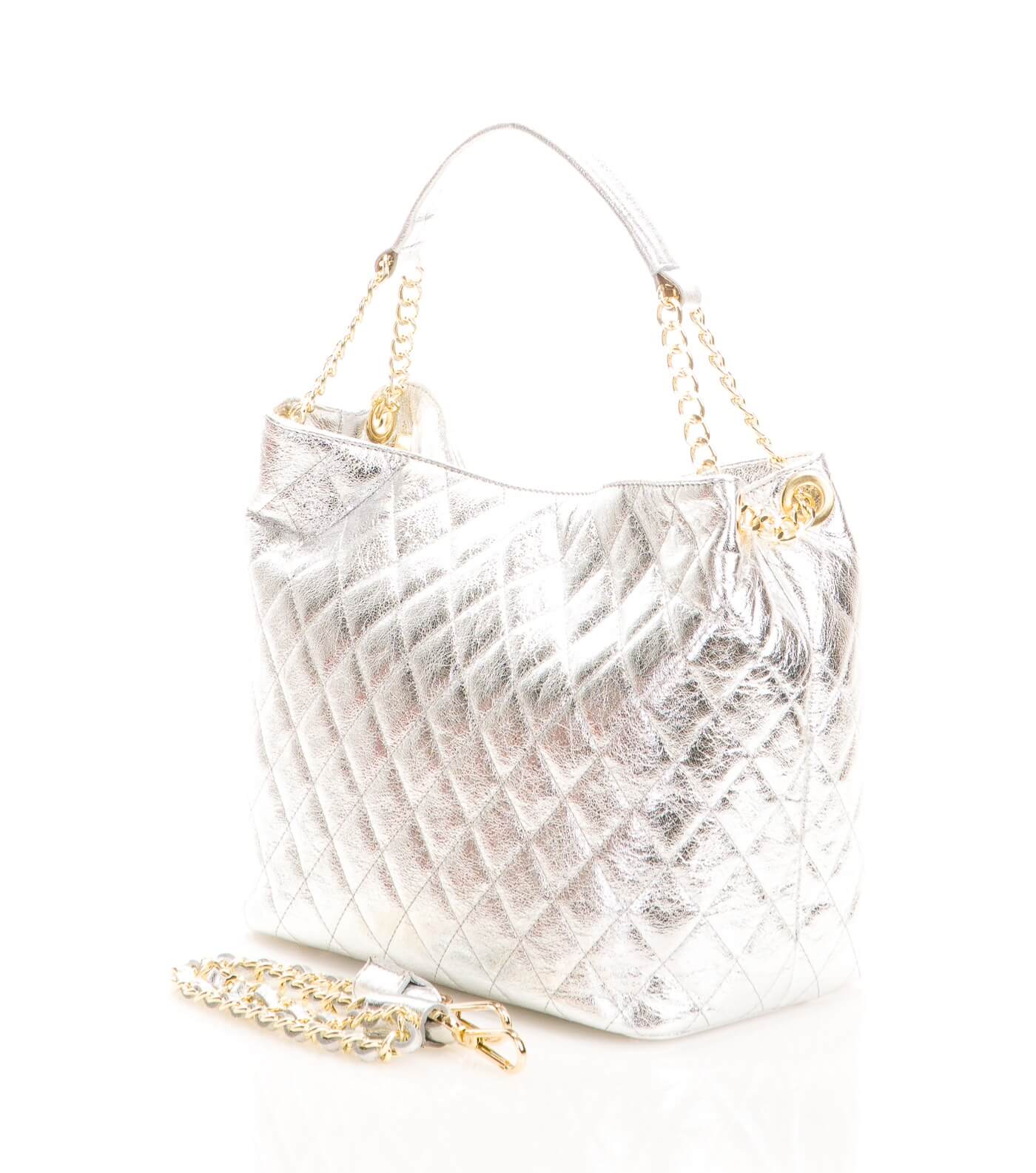 Paola Genuine Leather Quilted Bag - Paola Silver