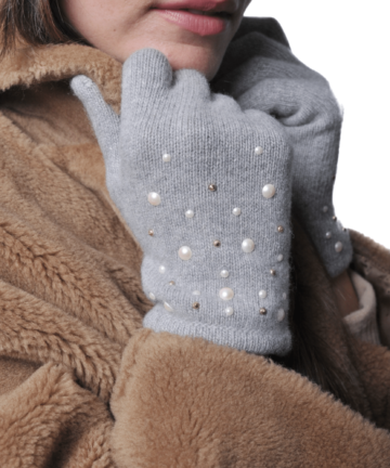 PORTOLANO Cashmere Gloves with Pearls and Studs - Light Grey