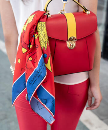 RUGGIERO BIGNARDI Susanne Bi-color bag with a Silk Square Scarf - Red - Yellow