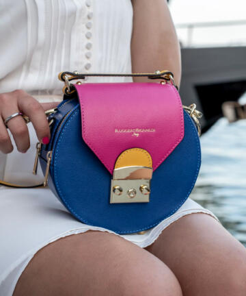 RUGGIERO BIGNARDI Emmanuelle Est - Bi-color Bag with a Silk Square Scarf - Blue - Fuchsia