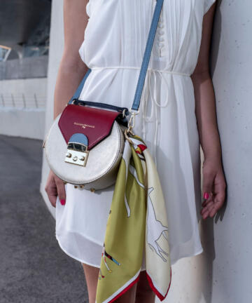 RUGGIERO BIGNARDI Emmanuelle Nord - Bi-color Bag with a Silk Square Scarf - Gold and Burgundy