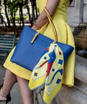 RUGGIERO BIGNARDI Monique Bi-color bag with a Silk Square Scarf - Blue and Yellow
