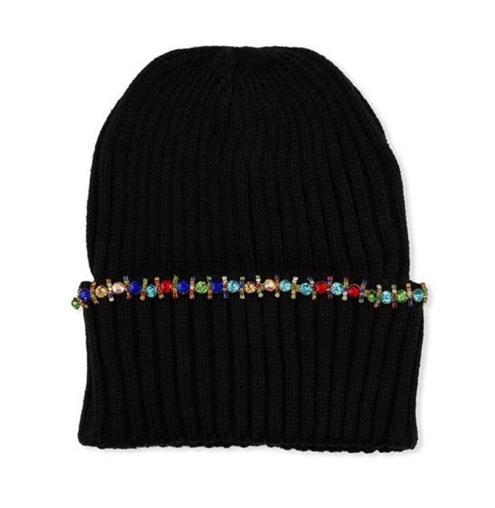 REN 19 H JEWEL Black Multi Knit Hat Front