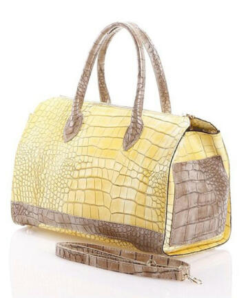 JULIENT Dolly Genuine Leather Calf Buffered Crocodile Bag - Yellow / Beige