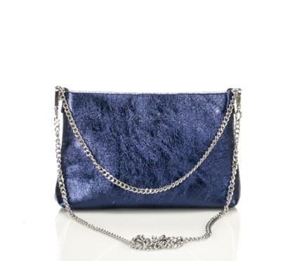 JULIENT Elisabetta Genuine Leather Metalic Chain Strap Bag - Blue