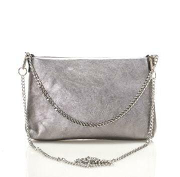 JULIENT Elisabetta Genuine Leather Metalic Chain Strap Bag - Silver
