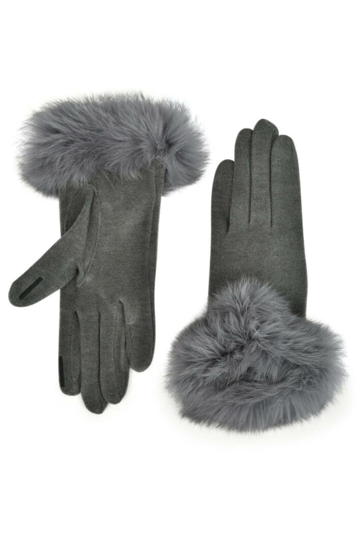 AMATO Daryn Faux Fur Cuff Texting Gloves - Gray