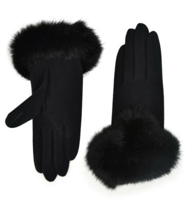AMATO Daryn Faux Fur Cuff Texting Gloves - Black
