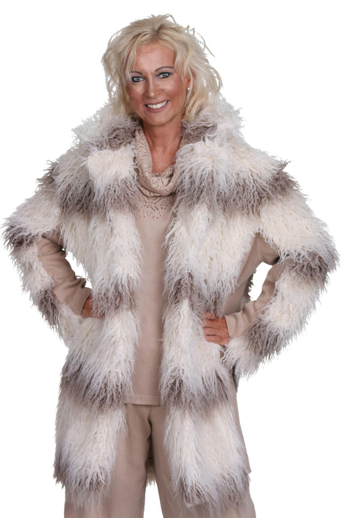JA20 Praline Eco Fur Coat With Knit Side Panels 100 Polyester