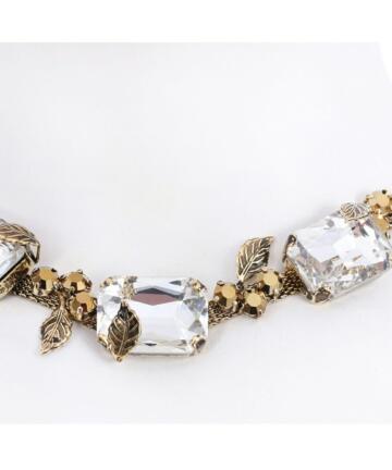 NEC01 Rhinstone Necklace With Gold Leaf1a