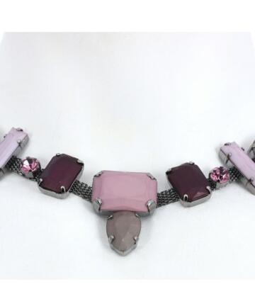 NEC02 Violet And Rose Stone With Silver Neclace1a