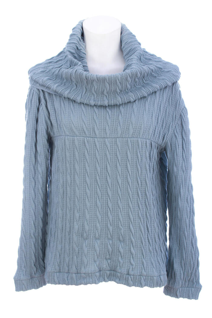 SW05 Sky Blue Cabel Knit Sweater With Cowl Neck 94�Cotton 6�Elastic